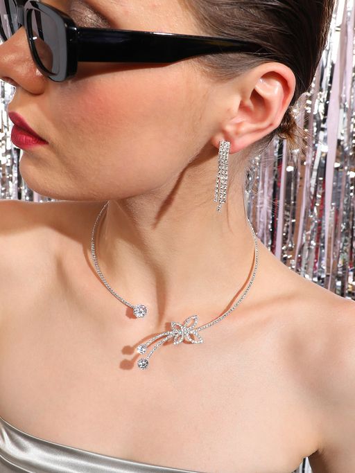 Sohi Silver Plated Designer Party Necklace and Earring Set for Women