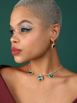 Sohi - Gold Plated Designer Stone Casual Necklace and Earring Set for Women