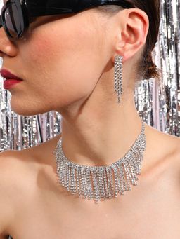 Sohi - Silver Plated Designer Party Necklace and Earring Set for Women