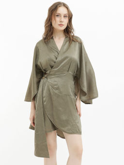 RAREISM - Alapeno Dark Olive Solid Dress