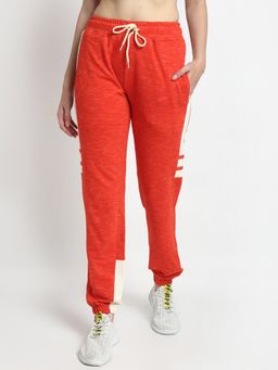Club York - Women Orange White Solid Straight-Fit Joggers