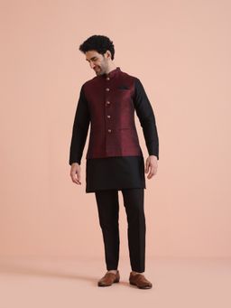 KISAH - Men Maroon Kurta Nehru Jacket and Pant