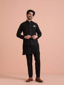 KISAH - Men Black Ethnic Motifs Mid Kurta Nehru Jacket and Pant