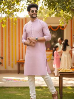 KISAH - Men Pink Plain Kurta