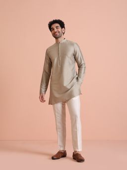 KISAH - Men Beige Silk Blend Mid Kurta