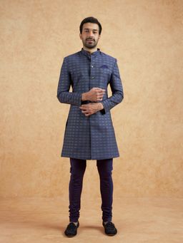 KISAH - Men Navy Blue Sherwani and Churidar