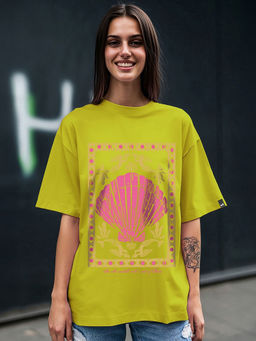 Bewakoof - Heavy Duty 1.0 Women's Cress Green Siren Shell Graphic Printed Oversized T-shirt