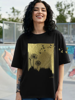 Bewakoof - Women's Jet Black Boundless Soul Graphic Printed Oversized T-shirt