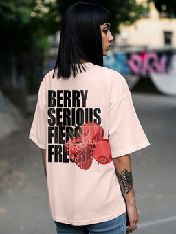 Bewakoof - Women's Pink Berry Messy Graphic Printed Oversized T-shirt