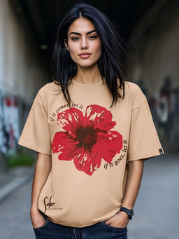 Bewakoof - Women's Ginger Root Brown Sabrr Graphic Printed Oversized T-shirt