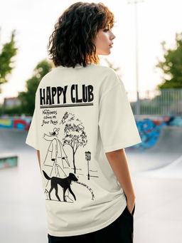 Bewakoof - Women's Beige Park Life Graphic Printed Oversized T-shirt