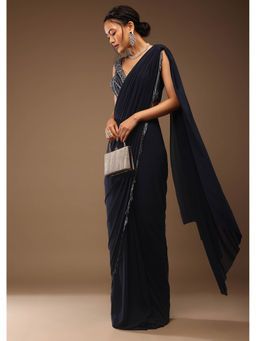 KALKI FASHION - Mood Navy Blue Pre-Drape Saree With Stitched Blouse