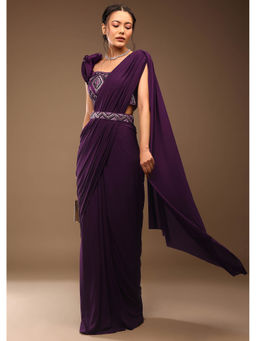 KALKI FASHION - Jewel Purple Pre-drape Saree With Stitched Blouse and Belt