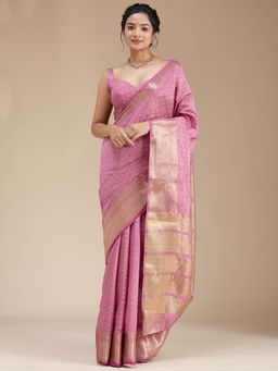 Koskii - Lavender Zari Work Woven Tussar Silk Saree with Unstitched Blouse