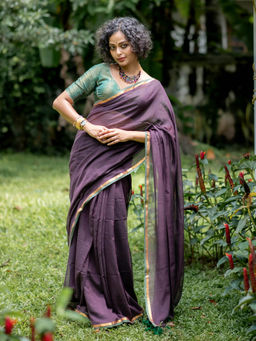 Suta - Purple Pure Cotton Saree Without Blouse