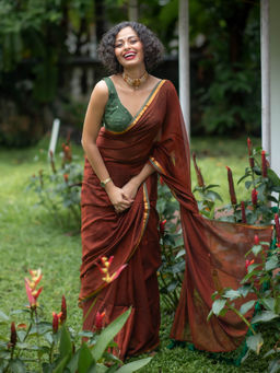 Suta - Rust Pure Cotton Saree Without Blouse