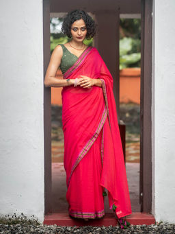 Suta - Red Pure Cotton Saree Without Blouse