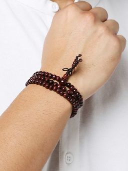 OOMPH - Natural Wood Brown Buddha Meditation 108 Prayer Beads Multi Layer Warp Bracelet