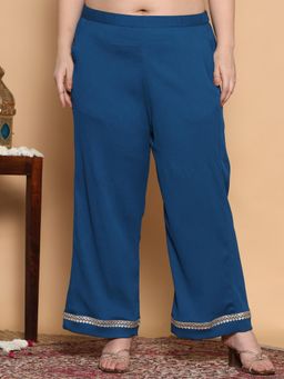 LetsDressUp - Women Blue Polyester Blend Solid Palazzo