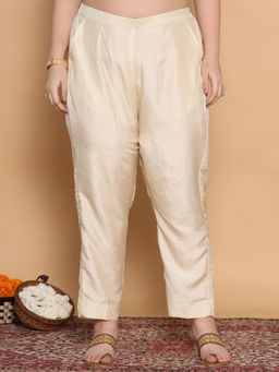 LetsDressUp - Women Cream Silk Blend Solid Pant