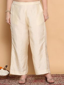 LetsDressUp - Women Cream Silk Blend Solid Palazzo