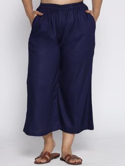 LetsDressUp - Women Navy Blue Velvet Solid Culottes