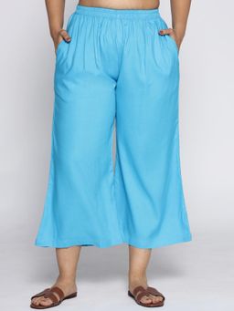 LetsDressUp - Women Turquoise Velvet Solid Culottes