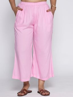 LetsDressUp - Women Pink Velvet Solid Culottes