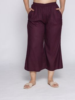 LetsDressUp - Women Wine Velvet Solid Culottes