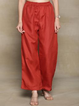 LetsDressUp - Women Rust Velvet Solid Palazzo