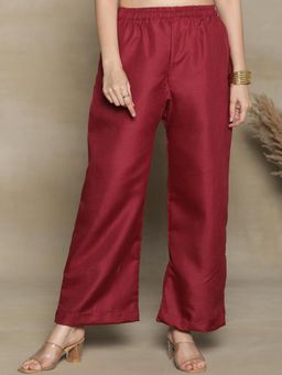 LetsDressUp - Women Maroon Velvet Solid Palazzo