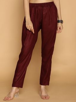 LetsDressUp - Women Wine Fleece Solid Pant