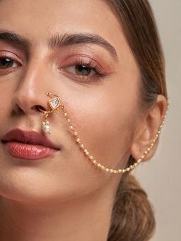 Azai by Nykaa Fashion - Traditional Gold Kundan Nath with Pearl