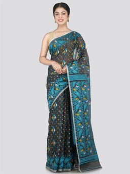 PinkLoom - Women's Soft Cotton Jamdani Saree Without Blouse Piece, Grey