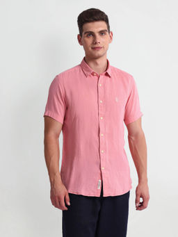U.S. POLO ASSN. - Slim Fit Solid Casual Shirt Half Sleeve Pink