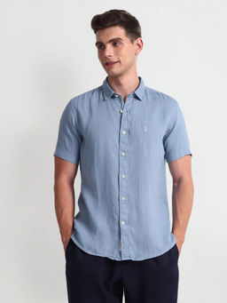 U.S. POLO ASSN. - Slim Fit Solid Casual Shirt Half Sleeve Blue