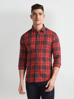 U.S. POLO ASSN. - Cutaway Collar Tartan Checks Casual Shirt Red