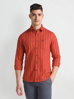 U.S. POLO ASSN. - Vertical Stripes Twill Casual Shirt Orange