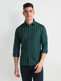 U.S. POLO ASSN. - Vertical Stripes Twill Casual Shirt Green