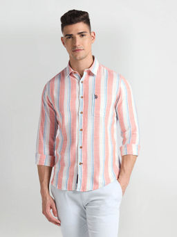 U.S. POLO ASSN. - Vertical Stripes Slim Fit Casual Shirt Peach & White