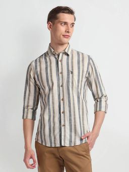 U.S. POLO ASSN. - Vertical Stripes Cotton Casual Shirt Off White & Grey