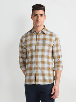 U.S. POLO ASSN. - Tartan Herringbone Slim Checks Casual Shirt Mustard & White