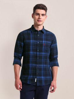 U.S. POLO ASSN. - Tartan Checks Linen Blend Casual Shirt Navy Blue & Black