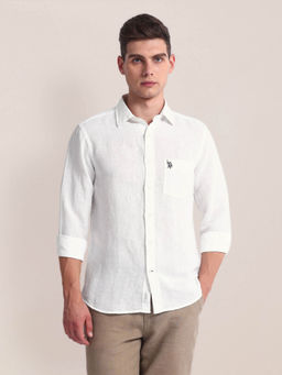 U.S. POLO ASSN. - Regular Fit Linen Casual Shirt Full Sleeves White
