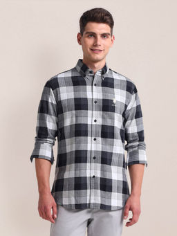 U.S. POLO ASSN. - Herringbone Cotton Checks Casual Shirt Grey & White