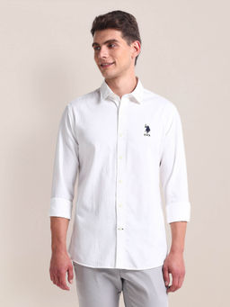 U.S. POLO ASSN. - Semi Cutaway Collar Checks Casual Shirt White
