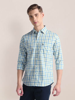 U.S. POLO ASSN. - Tartan Checks Regular Fit Casual Shirt White & Blue
