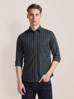 U.S. POLO ASSN. - Premium Cotton Vertical Stripes Casual Shirt Navy Blue