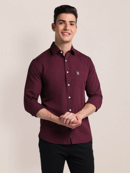 U.S. POLO ASSN. - Self Stripe Premium Cotton Casual Shirt Burgundy