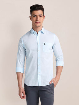 U.S. POLO ASSN. - Self Stripe Premium Cotton Casual Shirt Blue